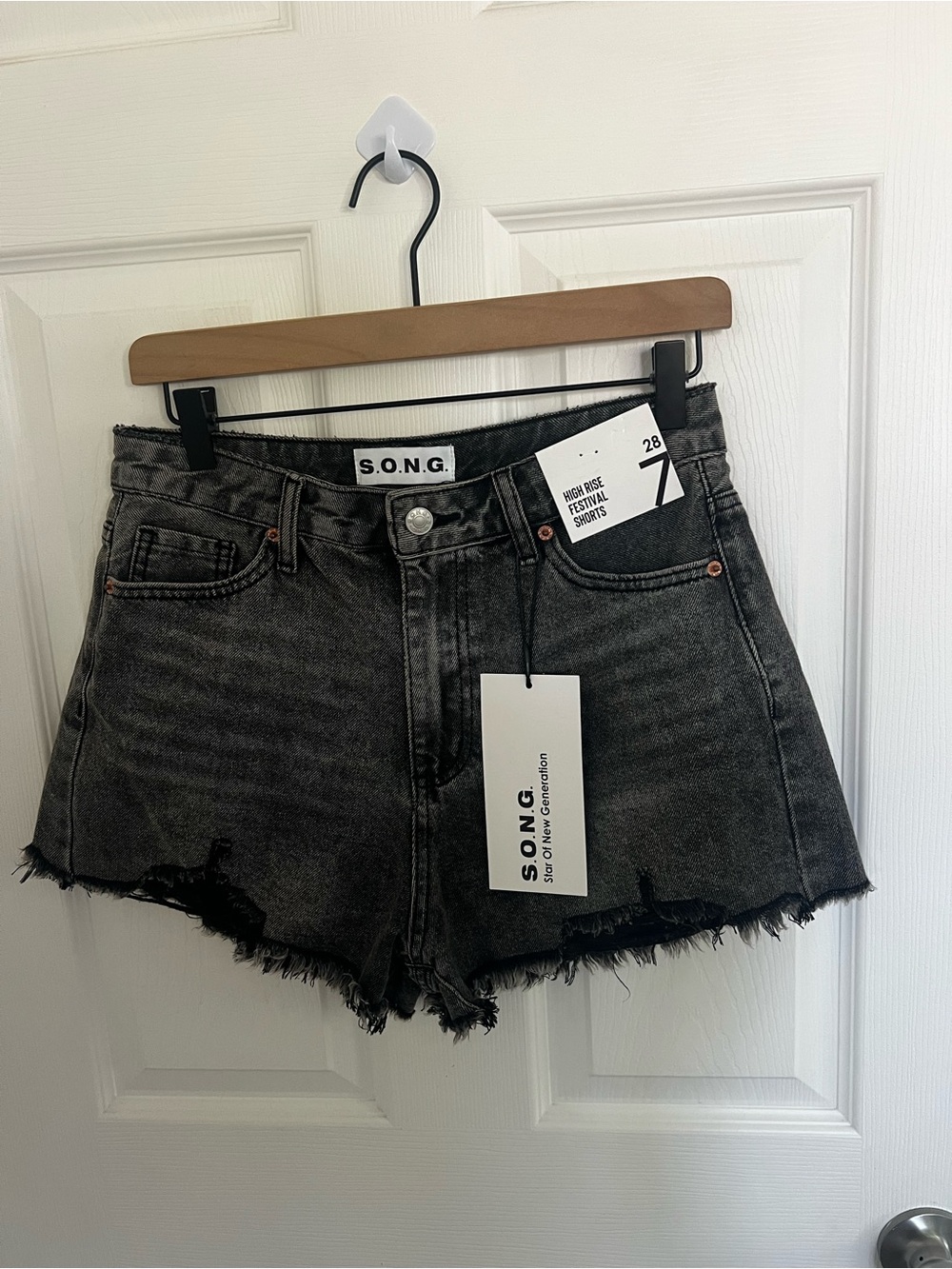 S.O.N.G. High-Rise Frayed Hem Jean Shorts — Washed Black
